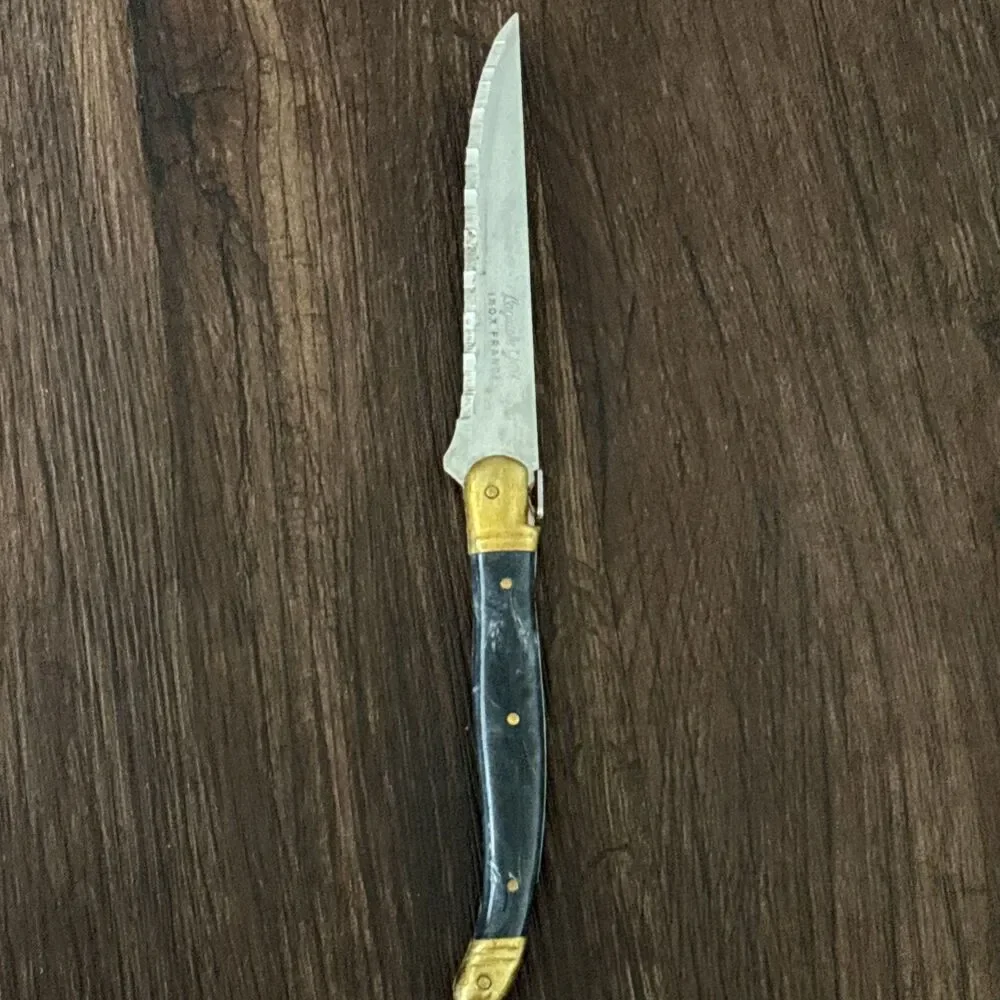 Vintage La Guiole Sabatier The Bee Black GOLD Serrated Steak Knife France
